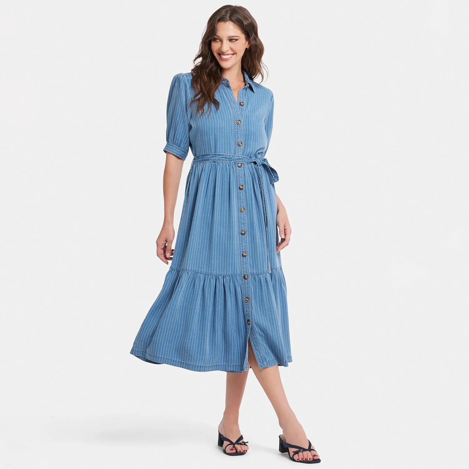 NYDJ Kate Ruffle Kleid Light Marine gestreift