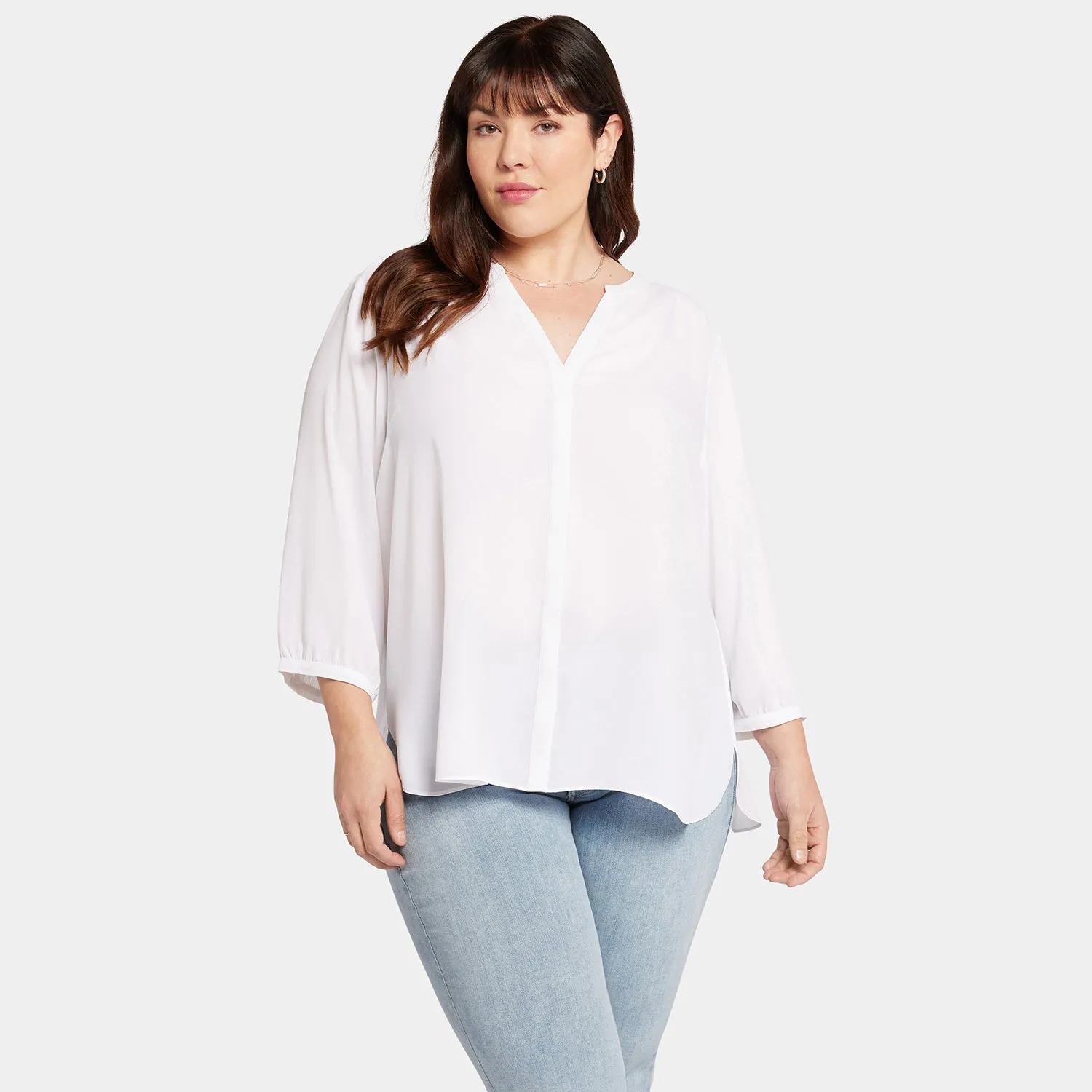 NYDJ Pintuck Bluse Plus Size Optic White 3/4-Arm
