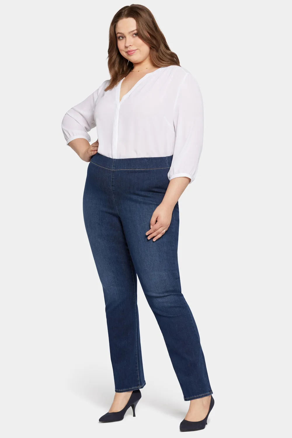 NYDJ Pull-On Straight Jeans Plus Wonderland blau