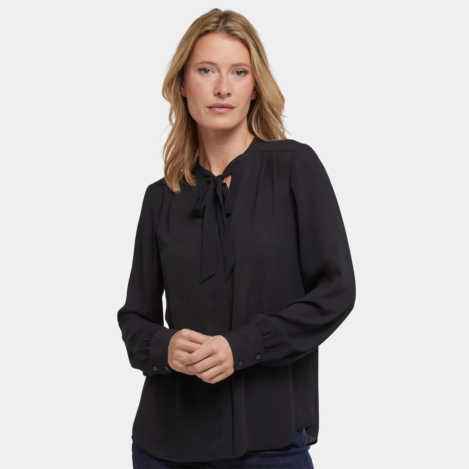 NYDJ Tie-Neck Bluse Schwarz Recycling-Polyester