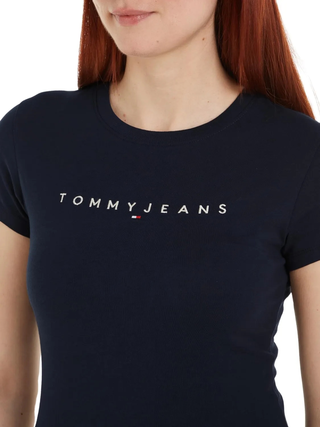 Tommy Jeans TJW Slim Linear Damen T-Shirt L Slim-Fit Weiß