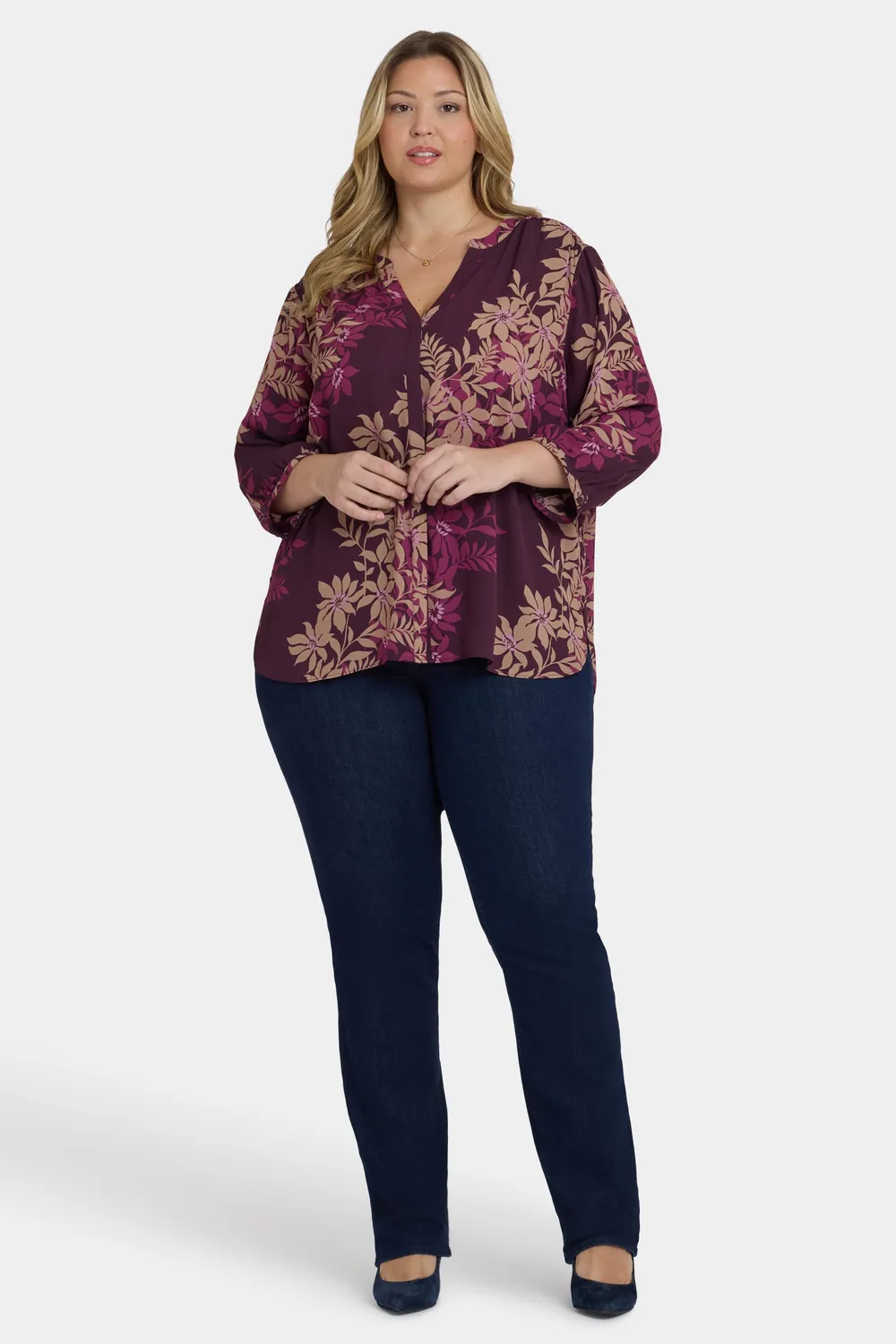 NYDJ Pintuck Bluse Plus Bonne Nouvelle 3/4-Arm
