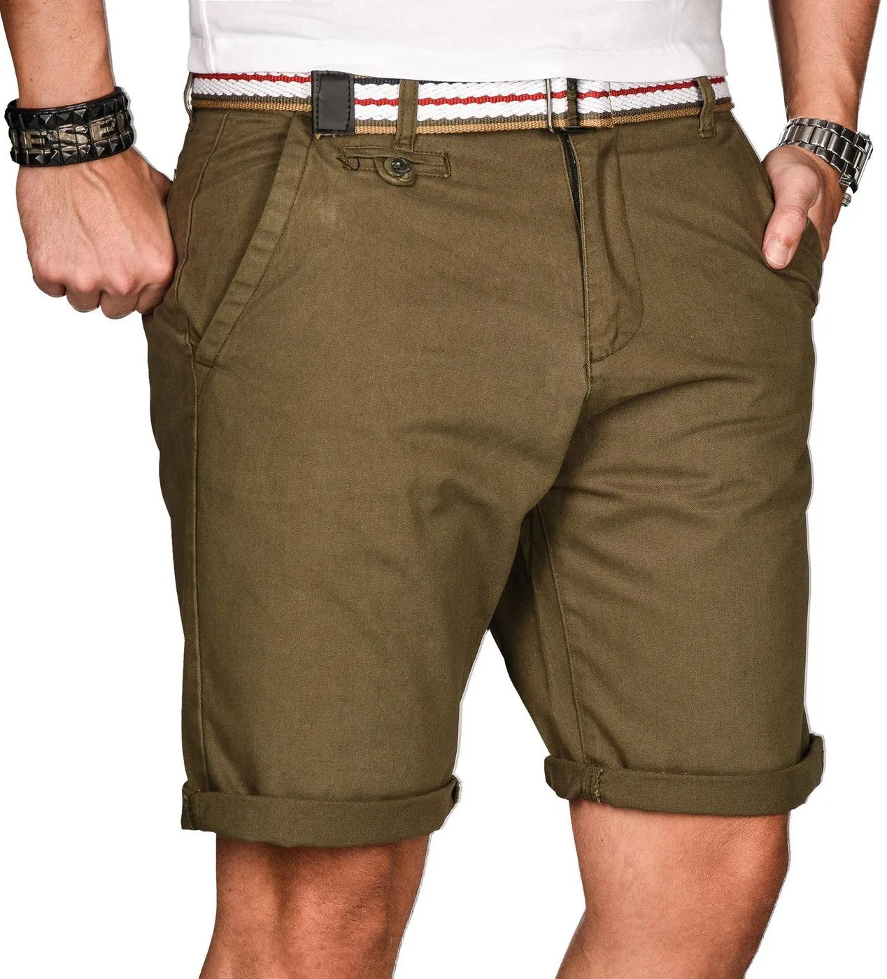 Alessandro Salvarini AS-096 Bermuda Shorts Beige mit Gürtel Baumwolle