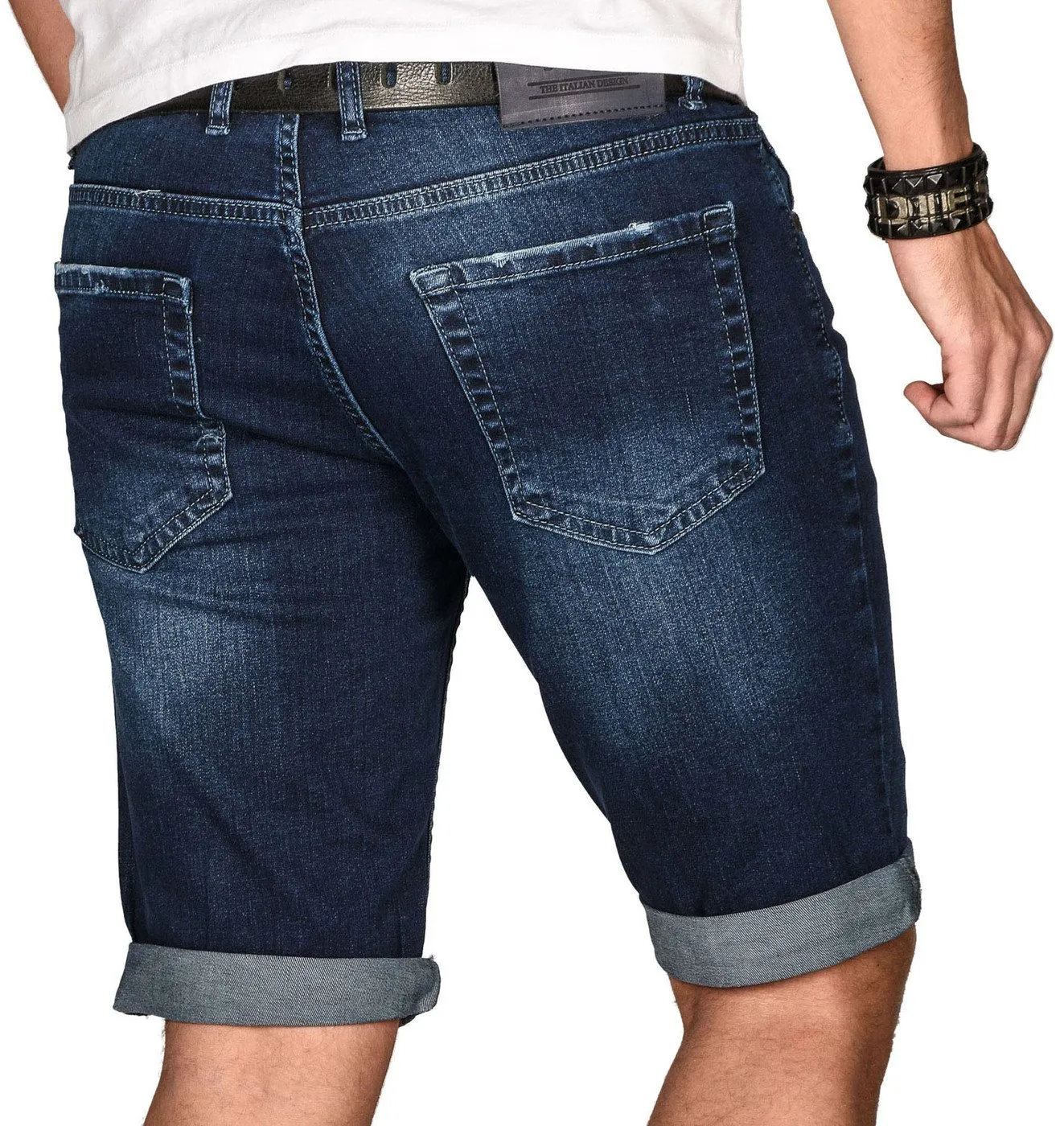 Alessandro Salvarini Jeansshorts Herren Slim Blau Used