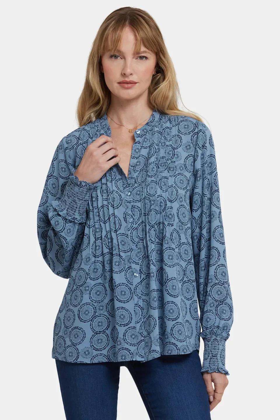 NYDJ Pleated Peasant Bluse Rain Garden Langarm