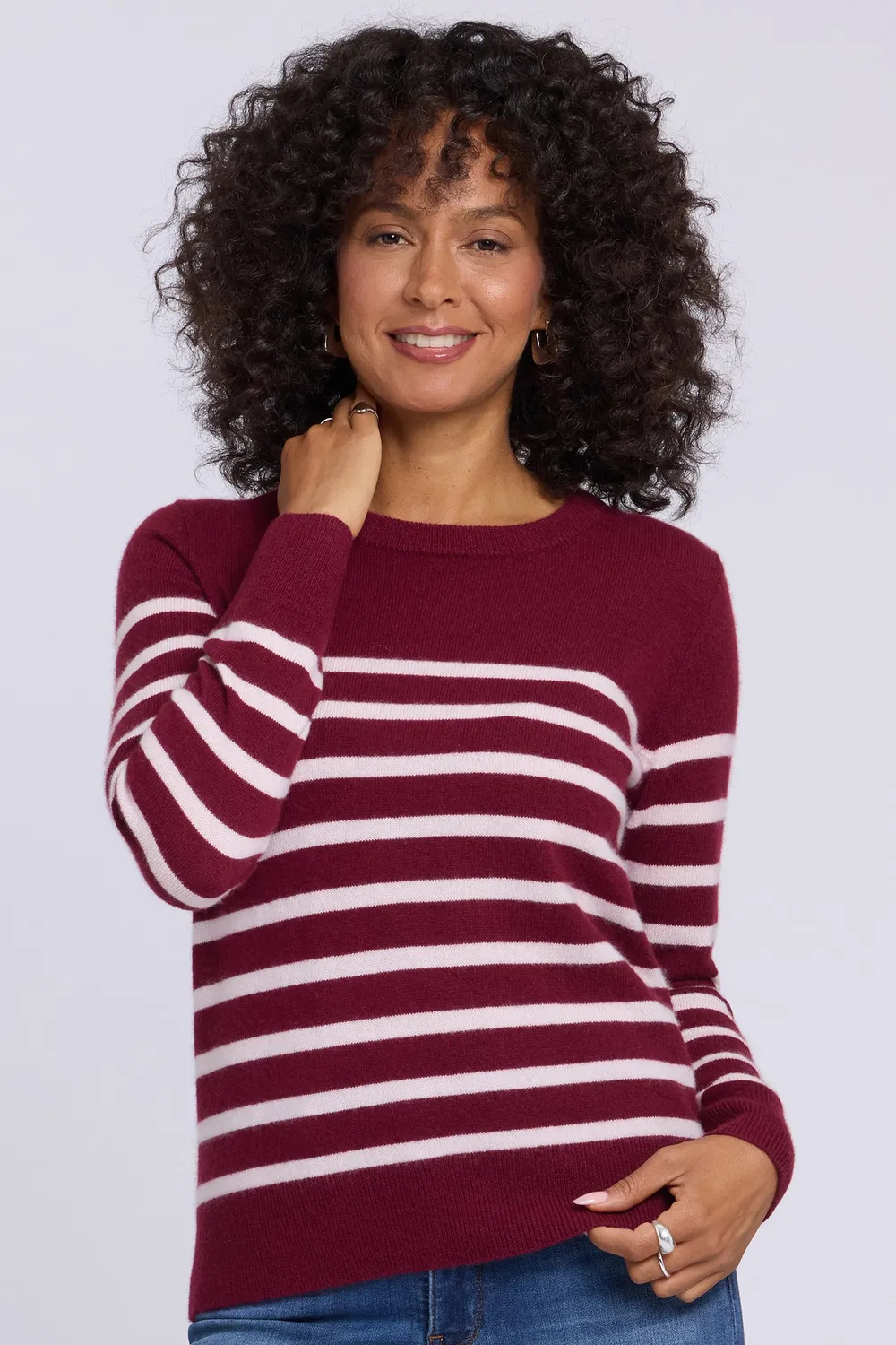 NYDJ Striped Cashmere Pullover Burgundy Combo Gestreift