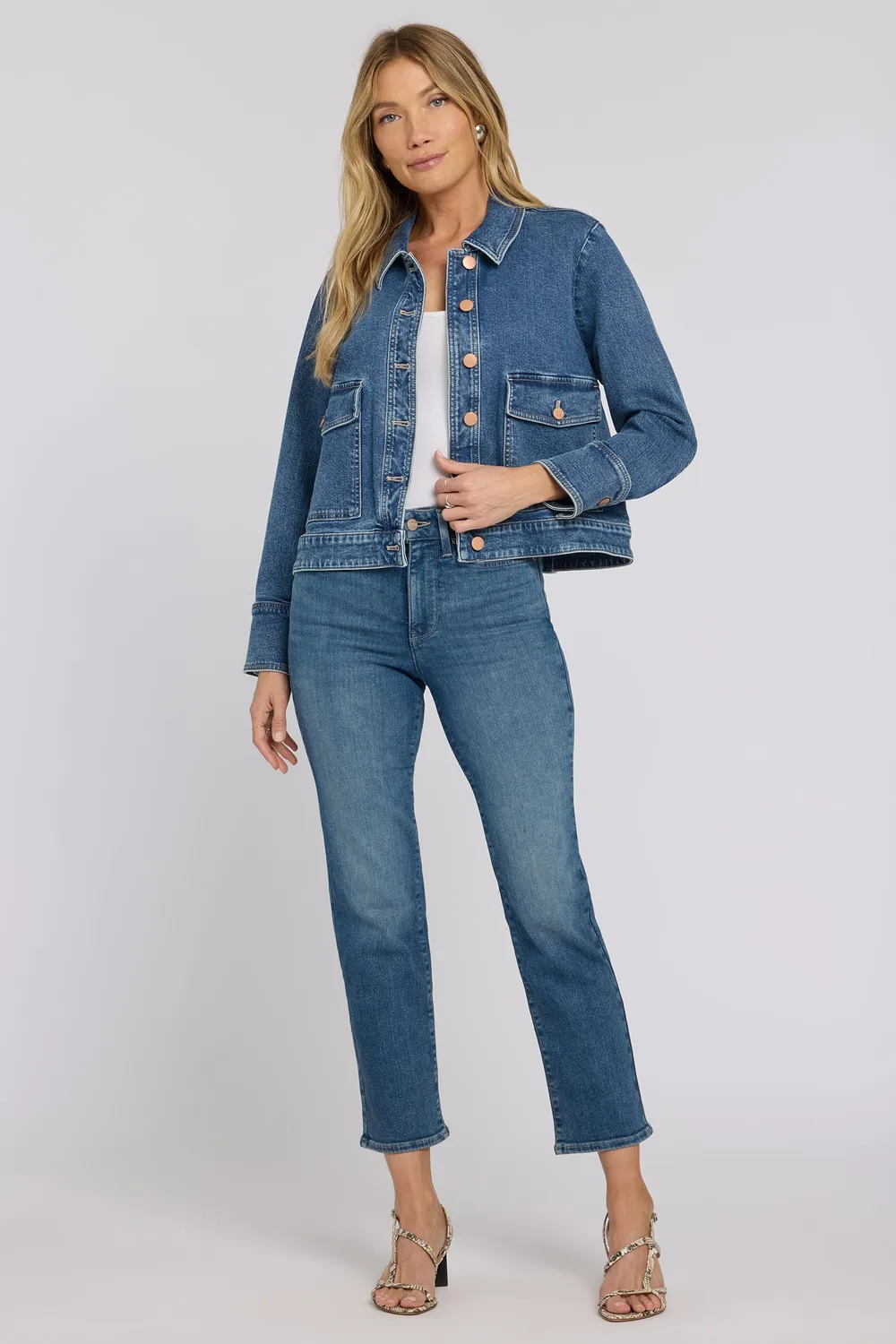 NYDJ Salton Jeansjacke Indigoblau Oversize-Taschen