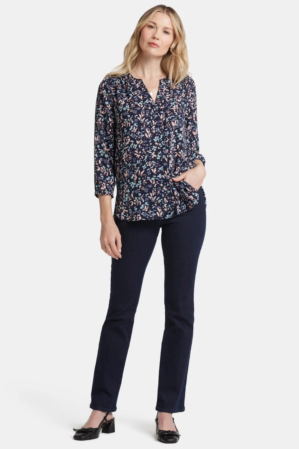 NYDJ Pintuck Blouse Bluebonnet Trail Blau