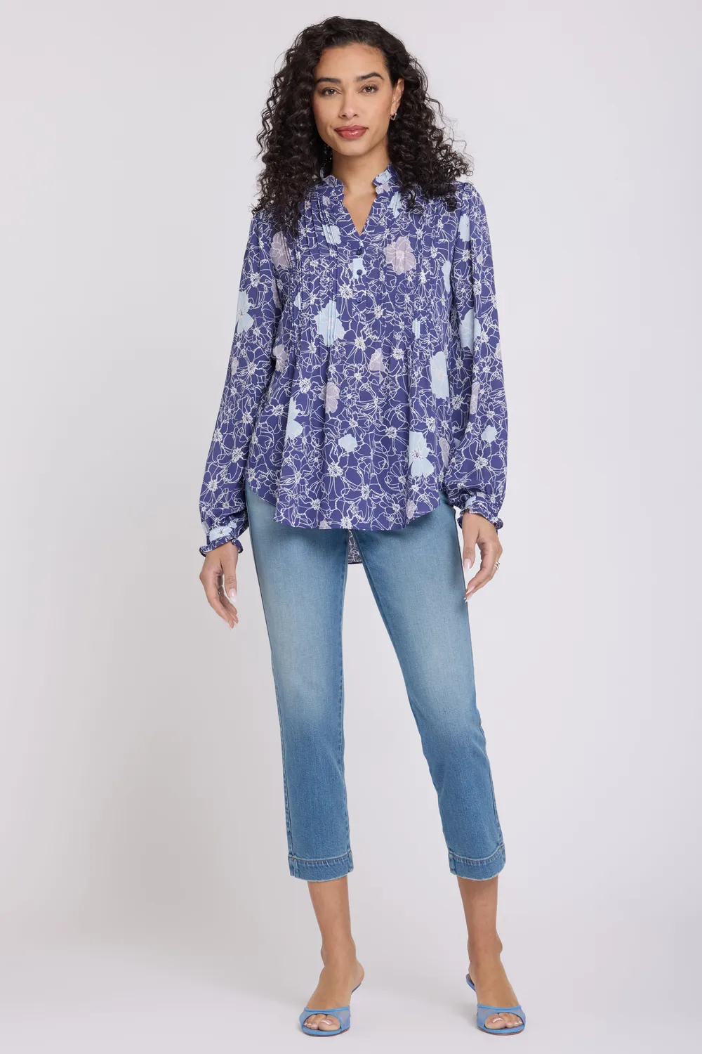 NYDJ Pleated Front Tunic Bluse Poppies at Dusk Langarm