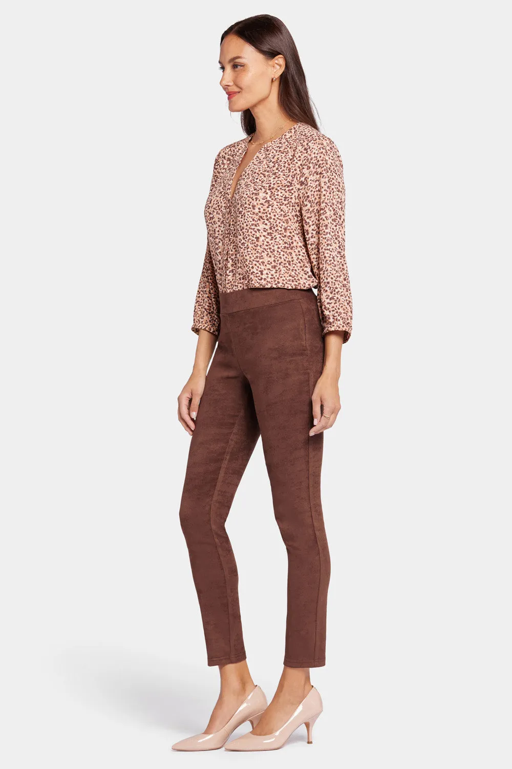 NYDJ Basic Legging Hose Dunkelbraun Wildlederoptik