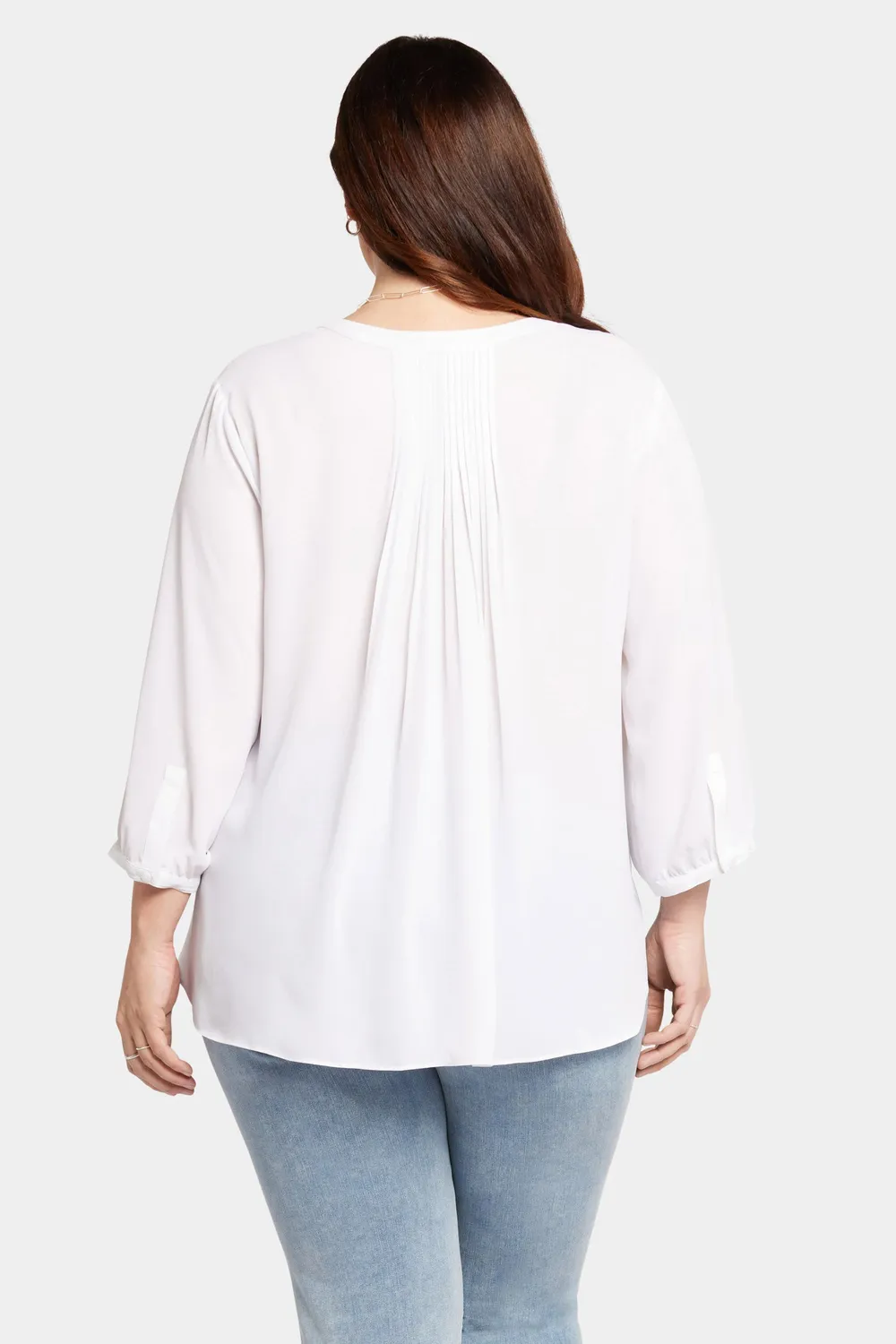 NYDJ Pintuck Bluse Plus Size Optic White 3/4-Arm