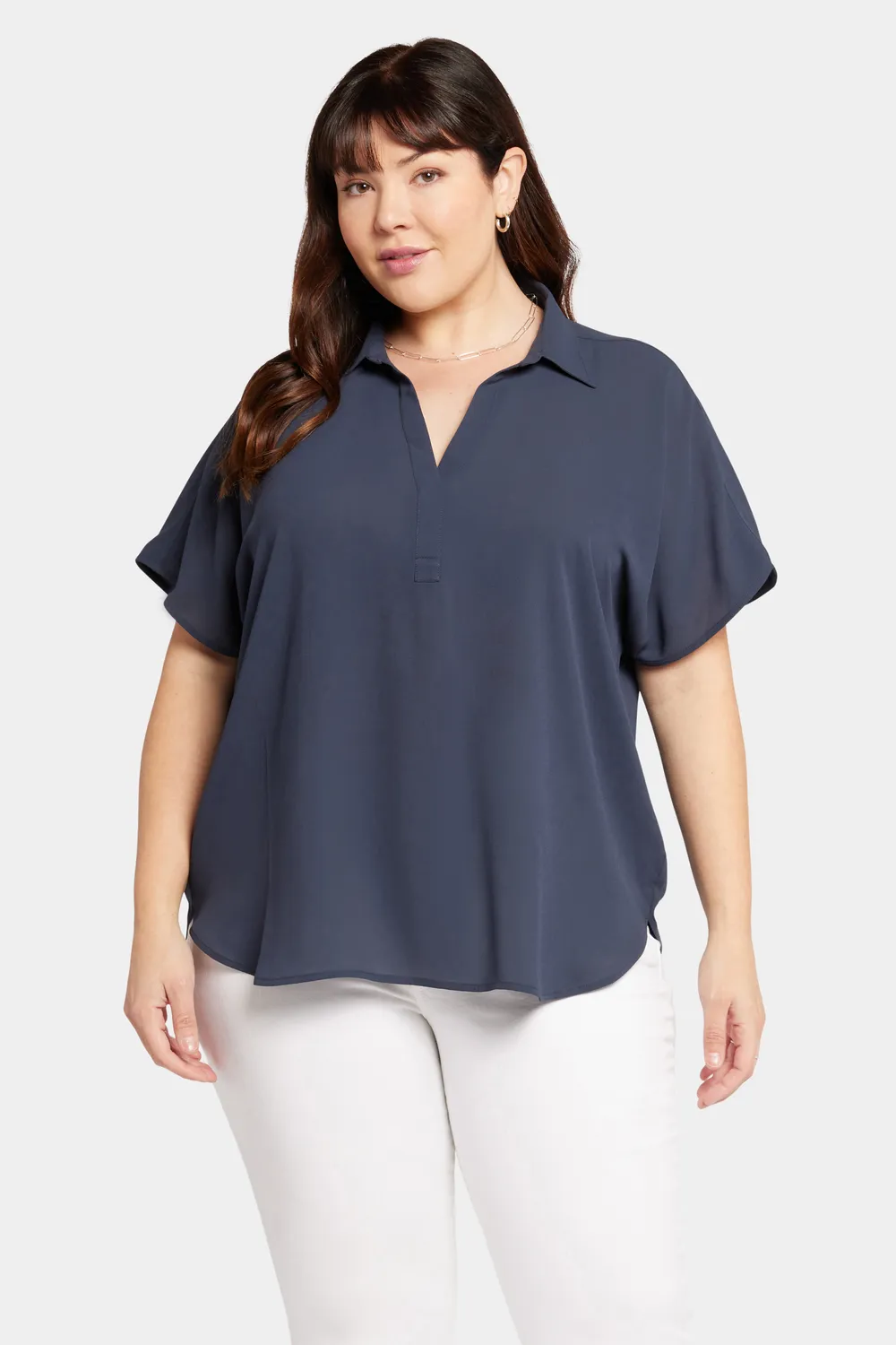 NYDJ Becky Kurzarm Bluse Oxford Navy Plus