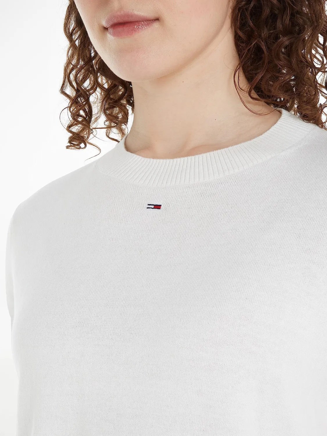 Tommy Jeans Damen Pullover Weiß Pulli Baumwolle Crew