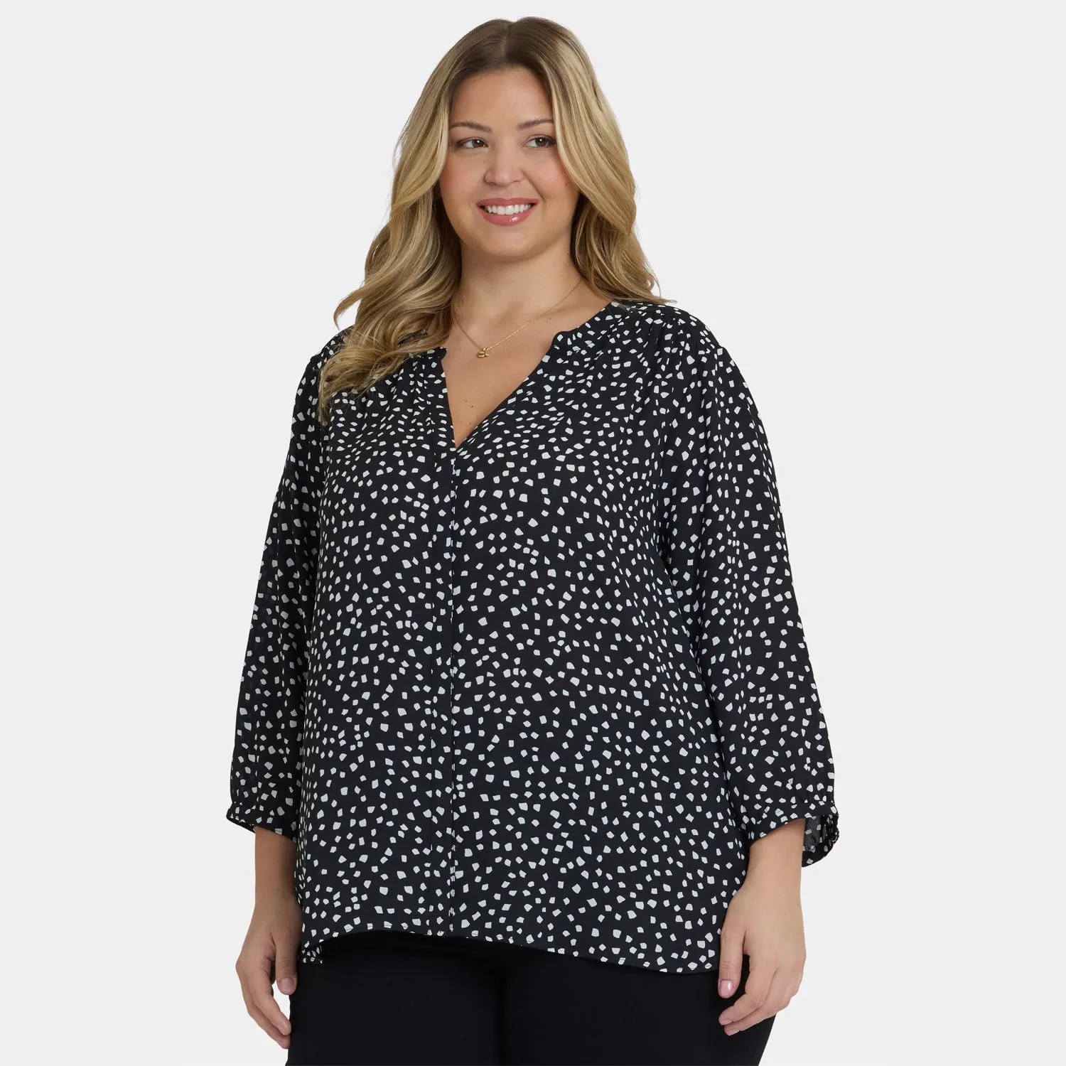 NYDJ Pintuck Bluse Plus Francoise Dots 3/4-Arm Punkte