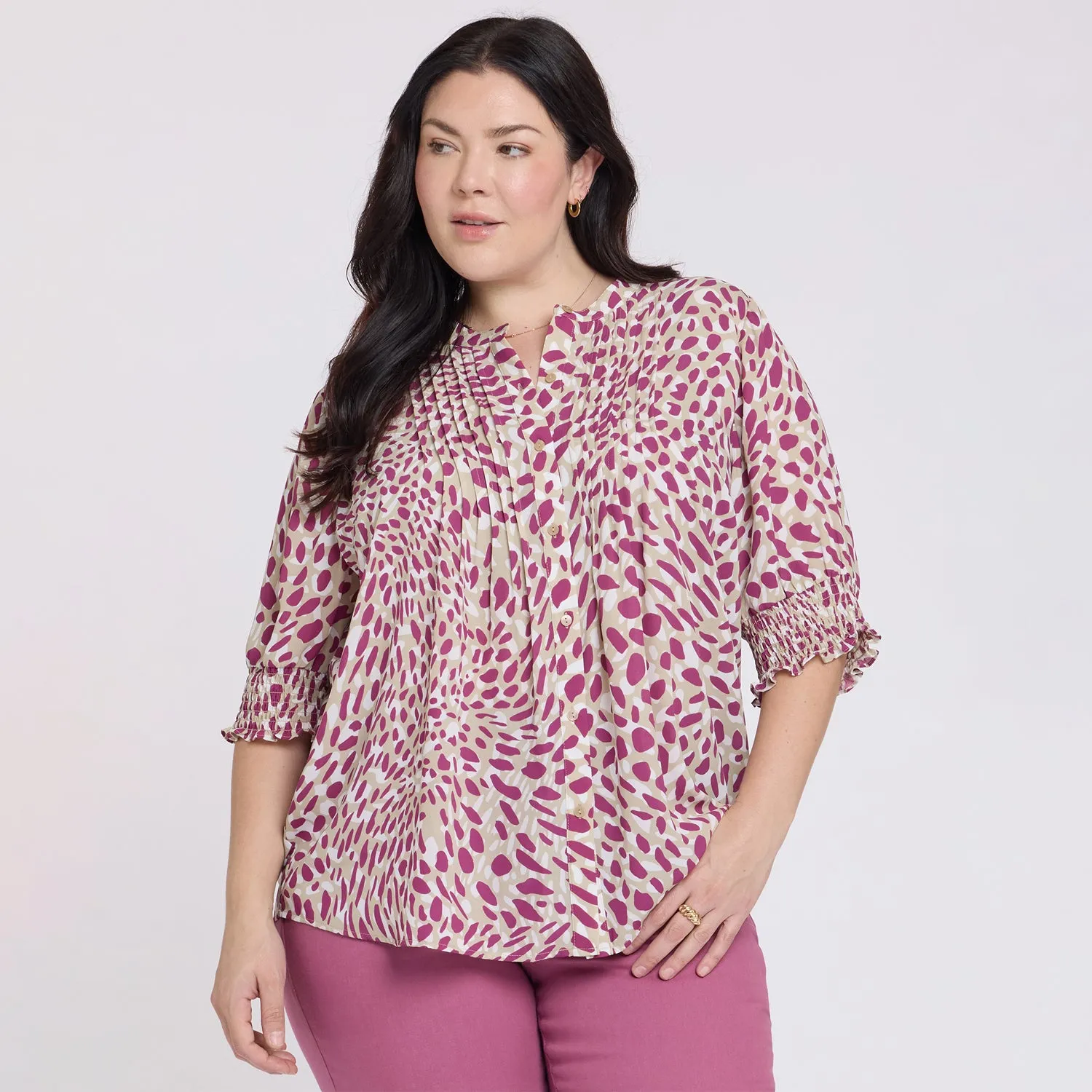 NYDJ Plissee Kurzarm-Bluse Plus Sandcastles