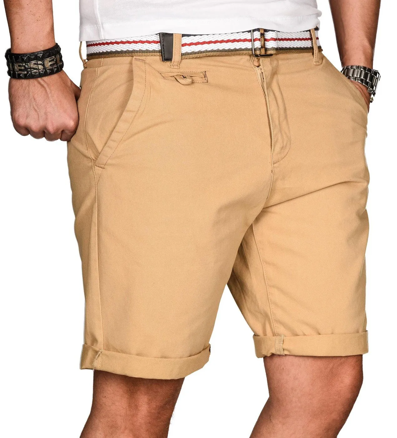 Alessandro Salvarini AS-096 Bermuda Shorts Navy mit Gürtel Baumwolle