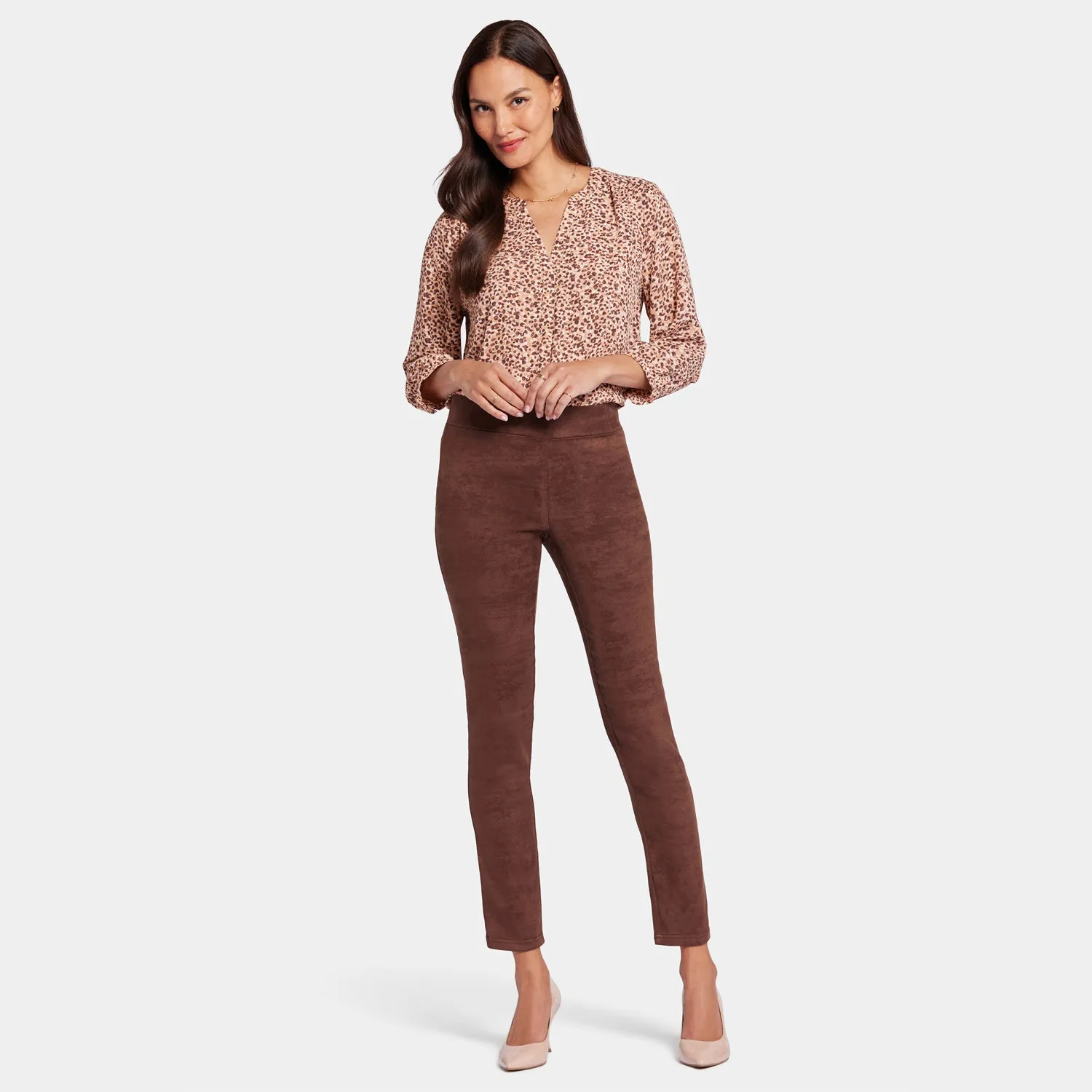 NYDJ Basic Legging Hose Dunkelbraun Wildlederoptik