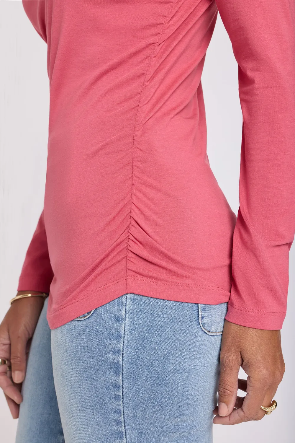 NYDJ Boatneck Stricktop Chrysanthemum Pink gerafft