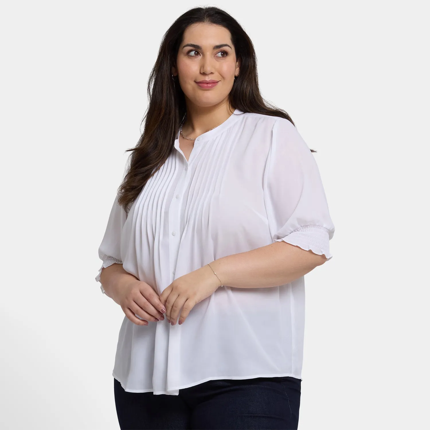 NYDJ Plissee Kurzarm Bluse Plus Size Optic White