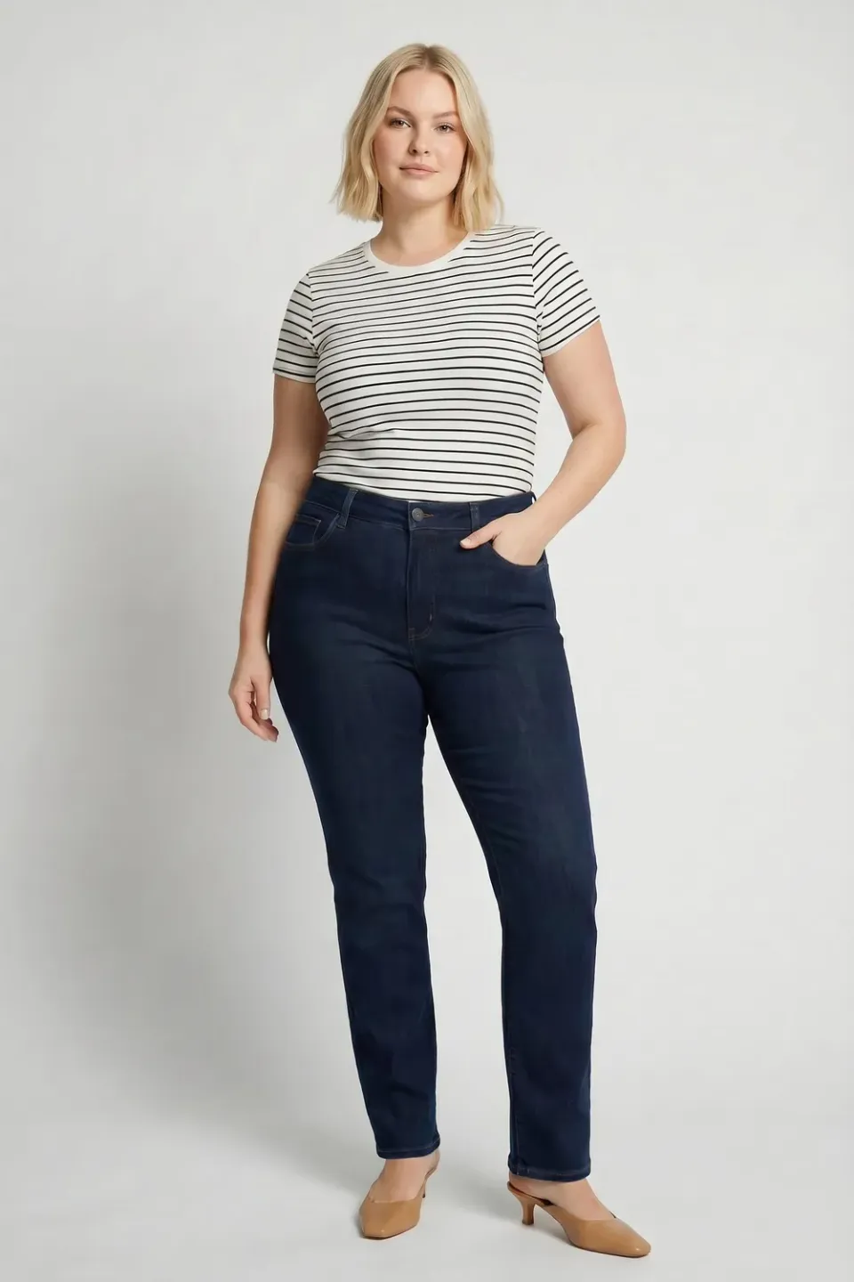 NYDJ Marilyn Straight Plus Jeans Rinse blau gerades Bein