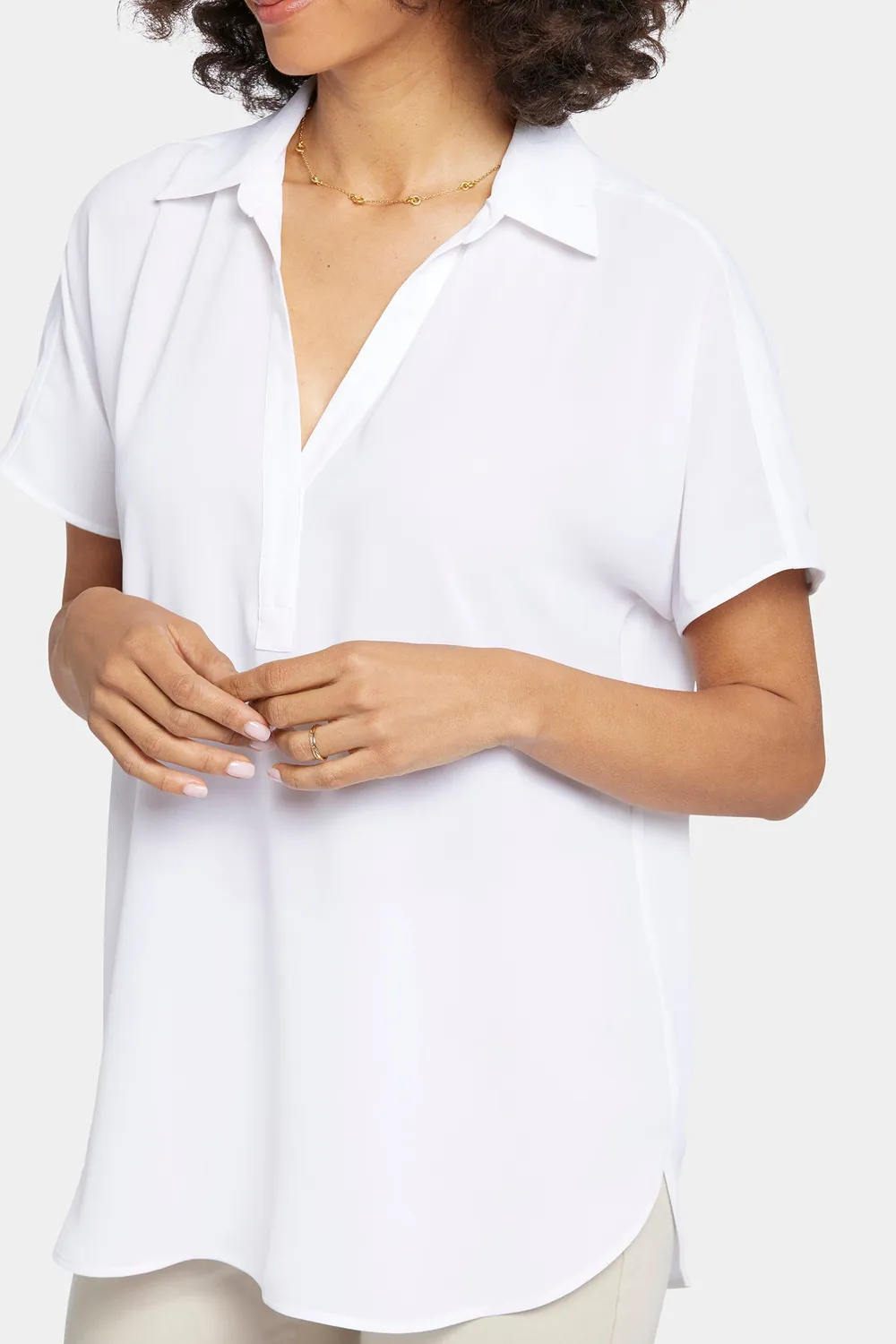 NYDJ Becky Kurzarm Bluse Optic White Weiß