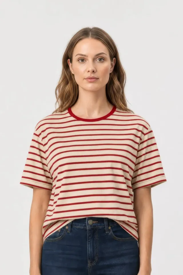 NYDJ Striped Ringer T-Shirt Red Stripe schmal