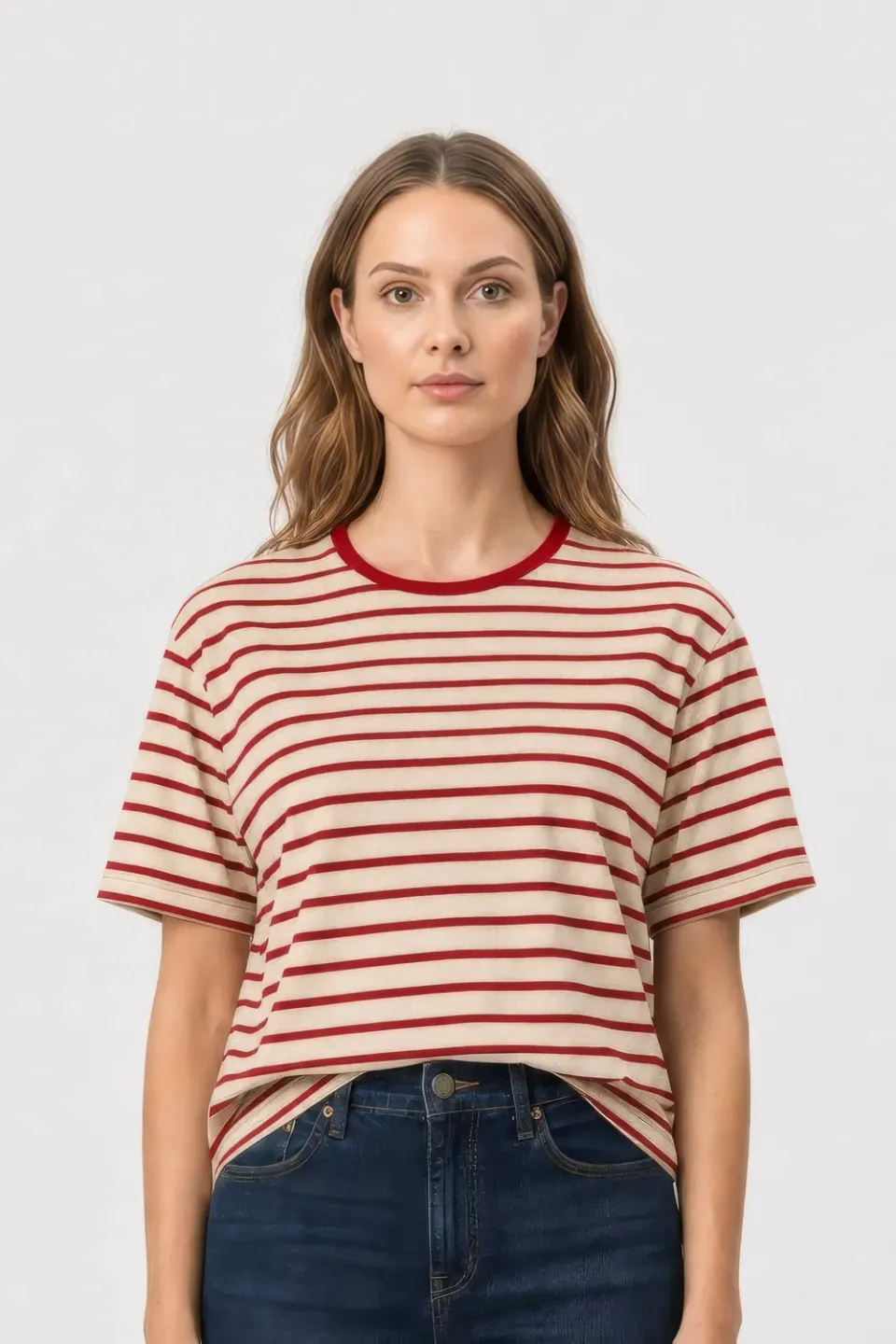 NYDJ Striped Ringer T-Shirt Red Stripe schmal