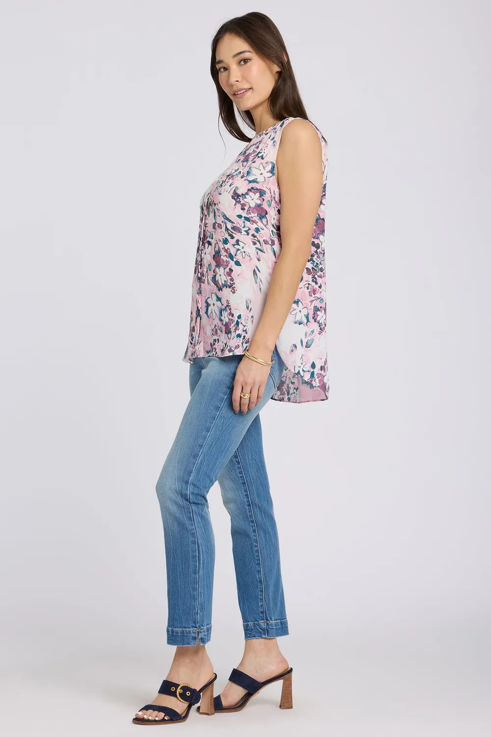 NYDJ Pintuck Ärmellos-Bluse Floral Dreams leicht