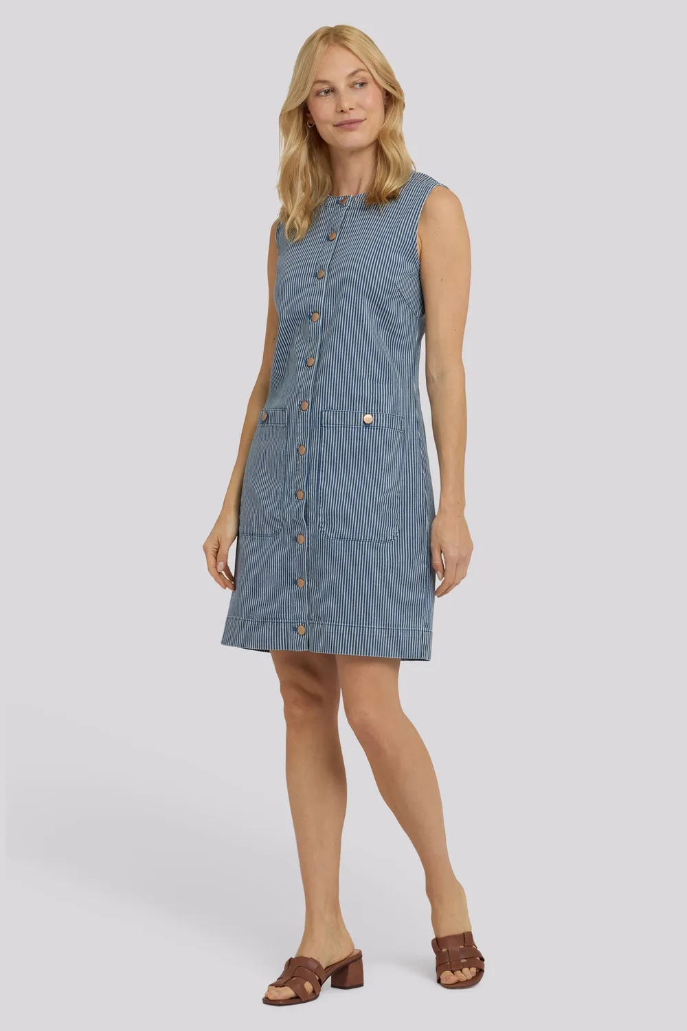 NYDJ Sleeveless Denim Utility Kleid Malaga Stripe ärmellos