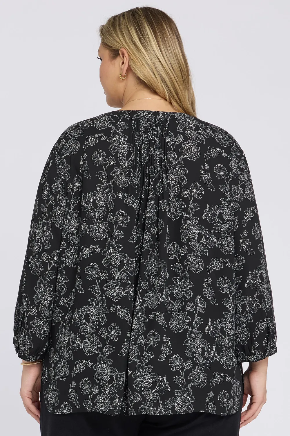NYDJ Pintuck Bluse Floralesque 3/4-Arm Plus