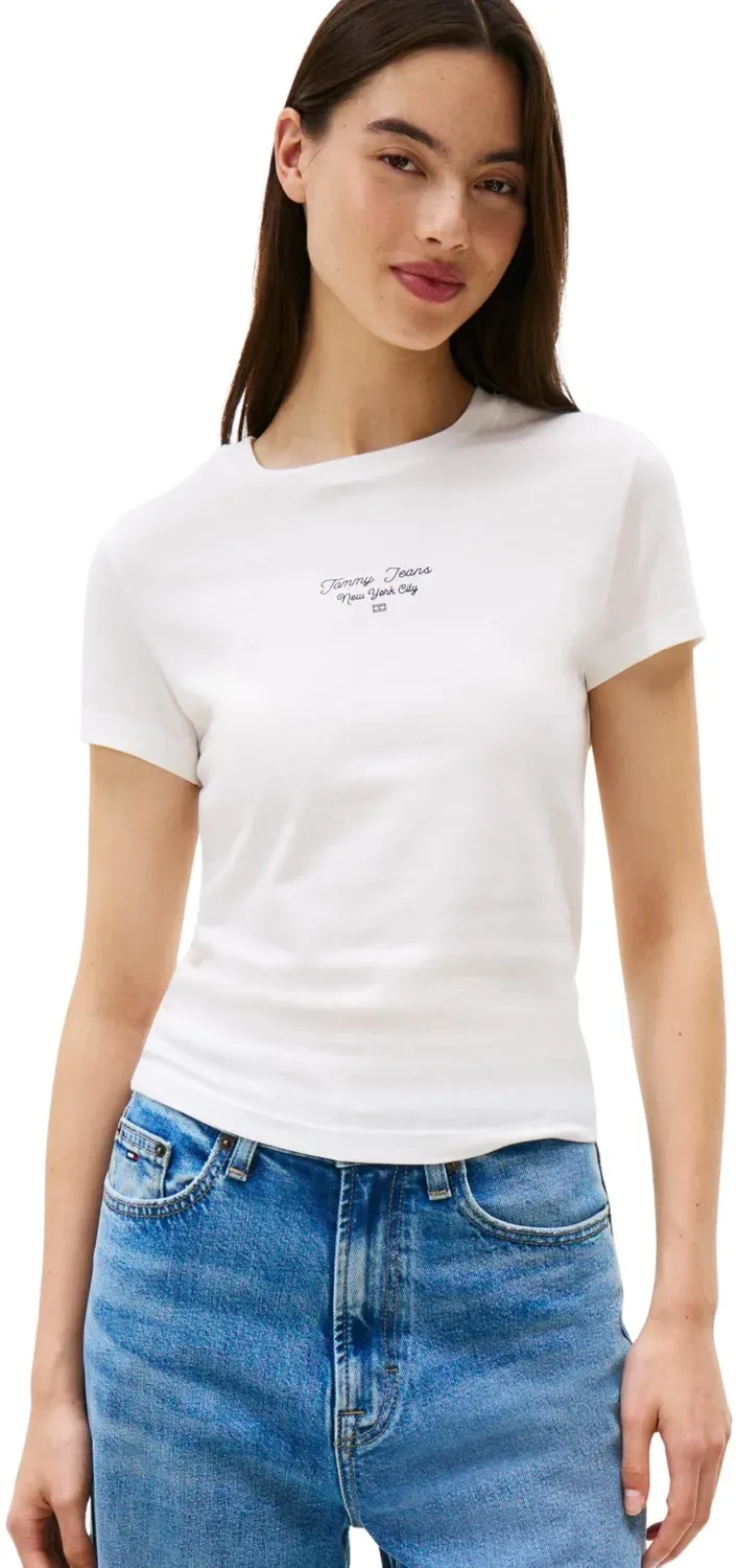 Tommy Jeans Slim Logo T-Shirt Damen Ecru Kurzarm