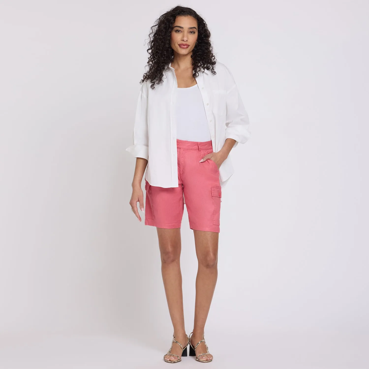 NYDJ Cargo Bermuda Shorts Desert Rose Leinen hoch
