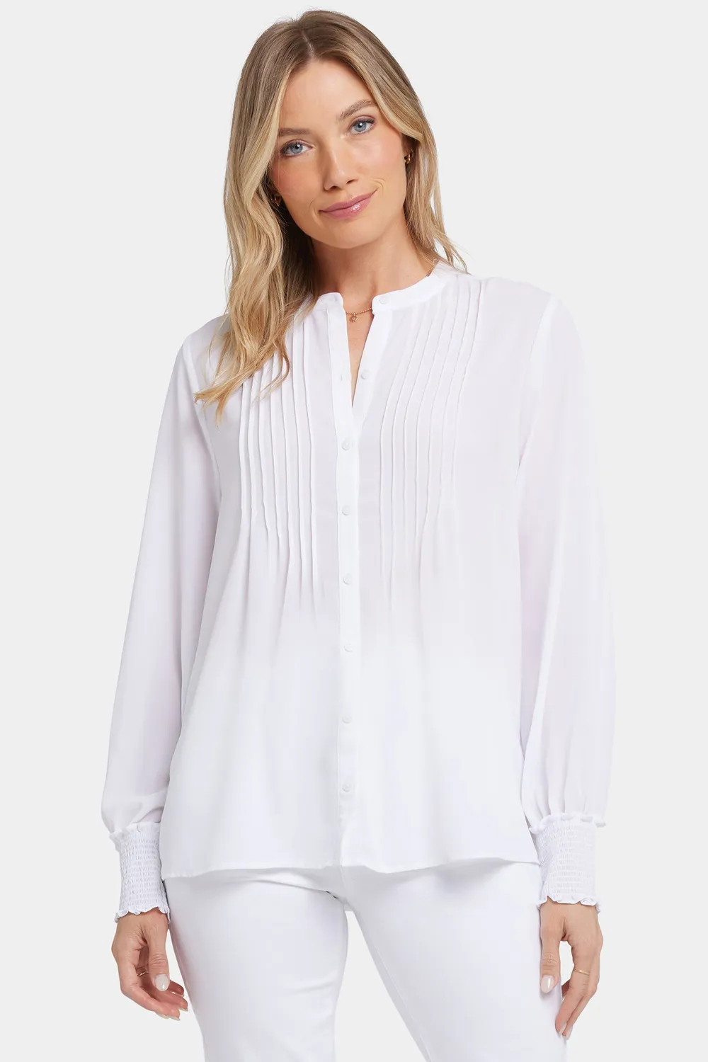 NYDJ Pleated Peasant Bluse Optic White Weiß