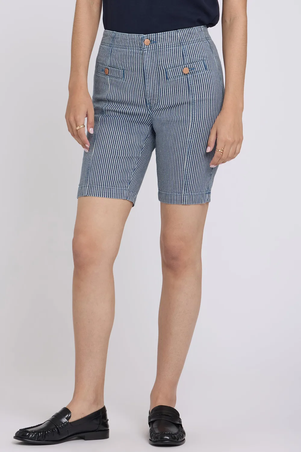 NYDJ Ella Denim-Shorts Malaga Stripe High Rise
