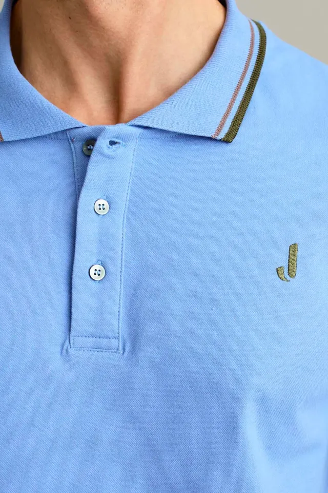 Jeckerson Polo Piqué Kurzarm Hellblau 3 Knöpfe