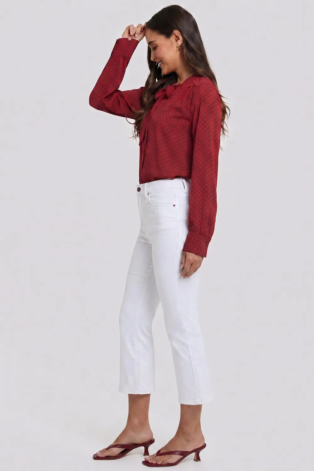 NYDJ Tie-Neck Bluse Claret Dots