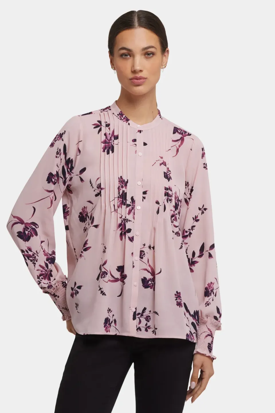 NYDJ Pleated Peasant Bluse Petit Palais gerafft