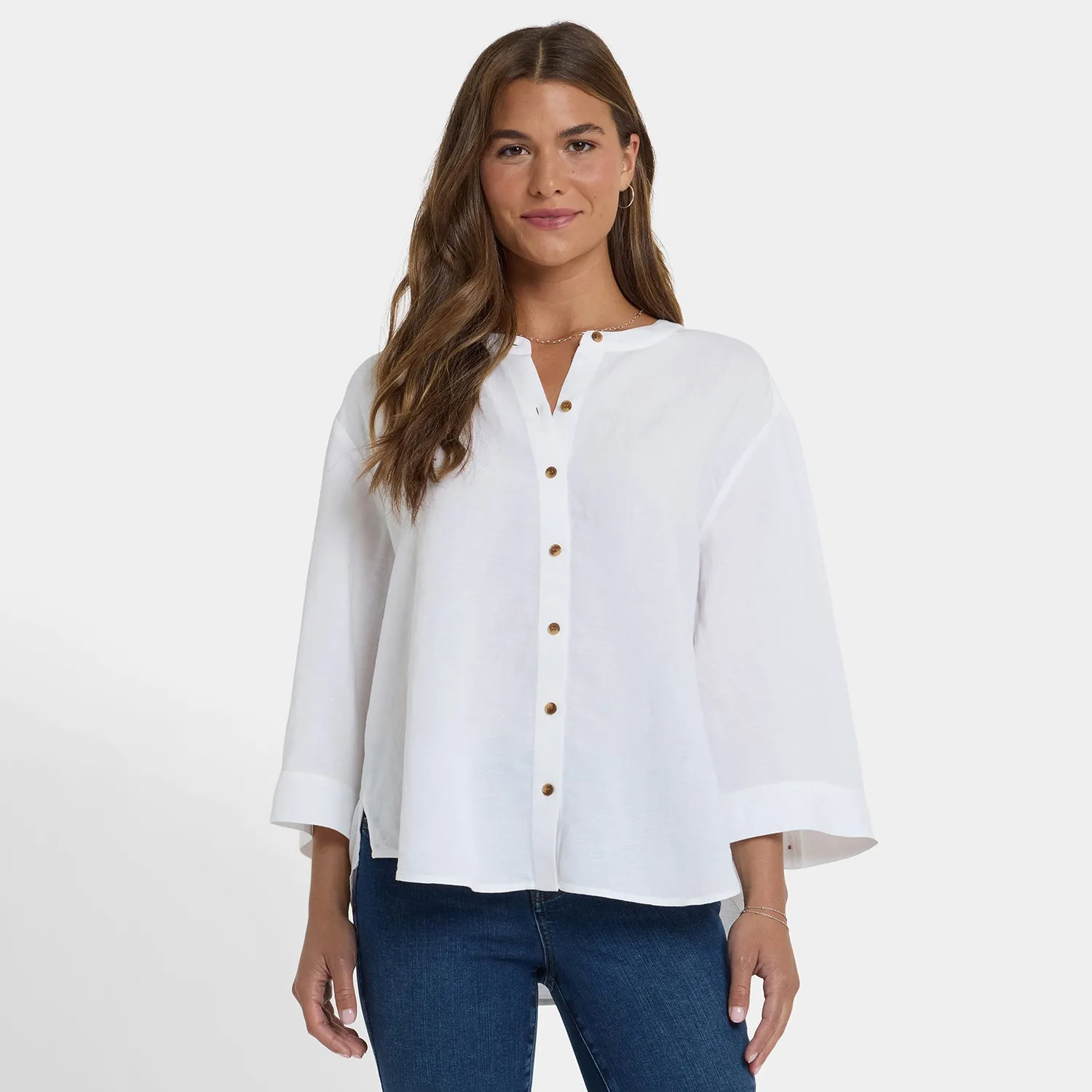 NYDJ Maggie Bluse Optic White Oversize Leinenmix
