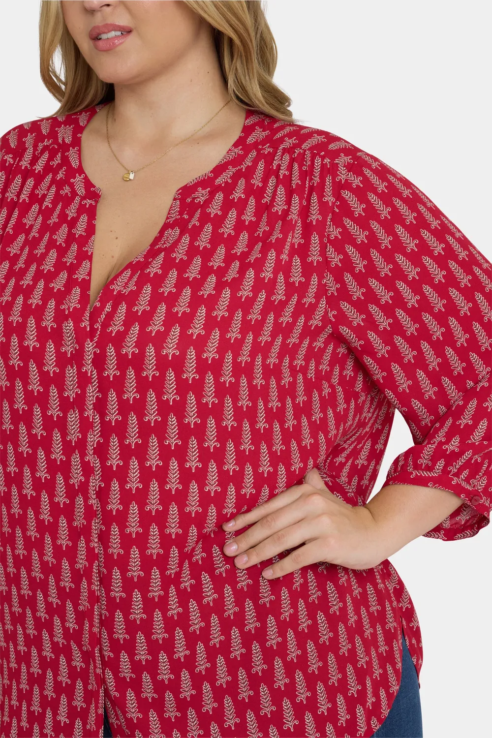 NYDJ Pintuck Plus Size Bluse 3/4-Arm Jacqueline