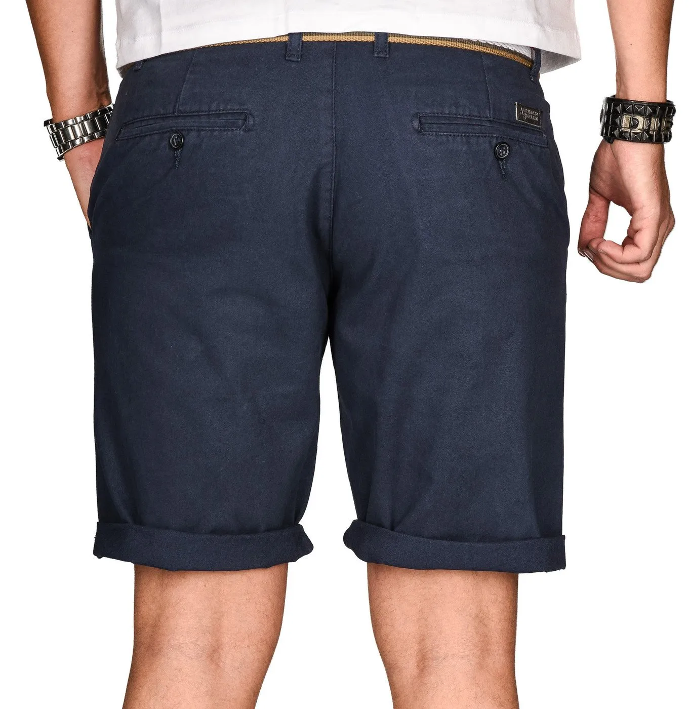 Alessandro Salvarini AS-096 Bermuda Shorts Weiß mit Gürtel Baumwolle