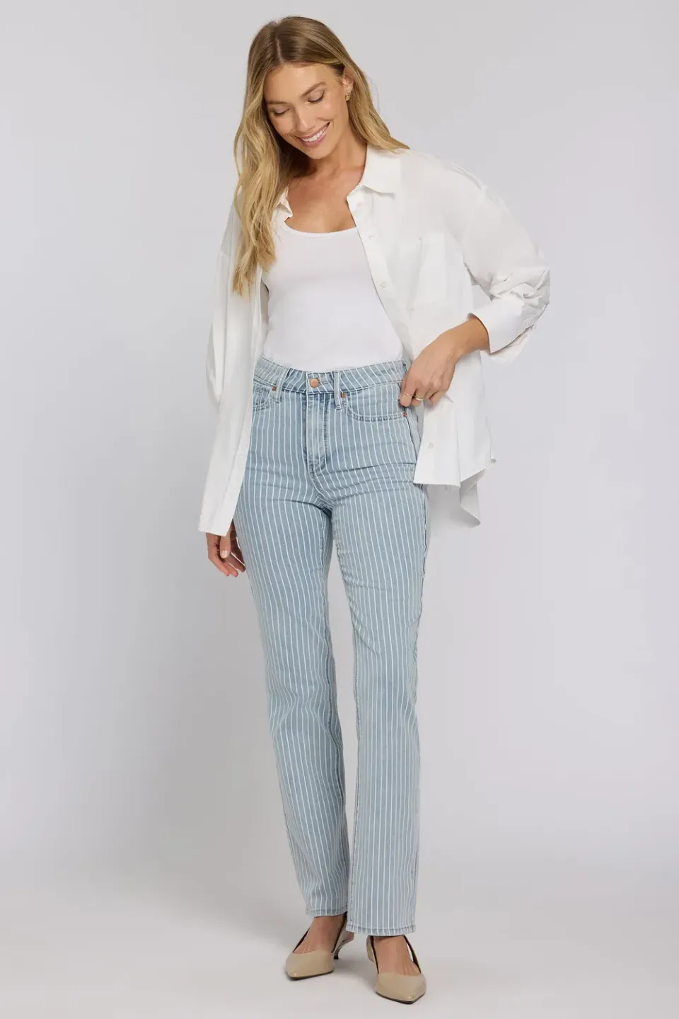 NYDJ Marilyn Straight Jeans Azure Stripe Petite High Rise