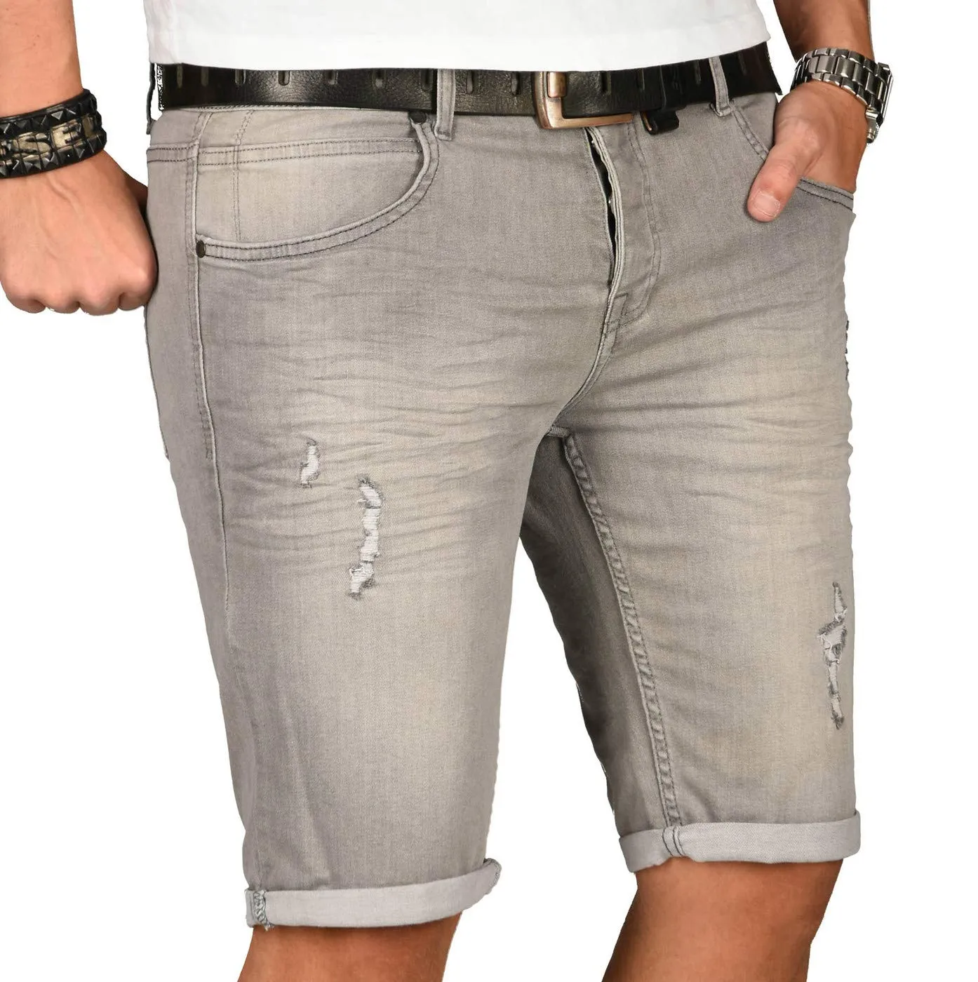 Alessandro Salvarini Designer Jeans Shorts Herren Grau Washed W29