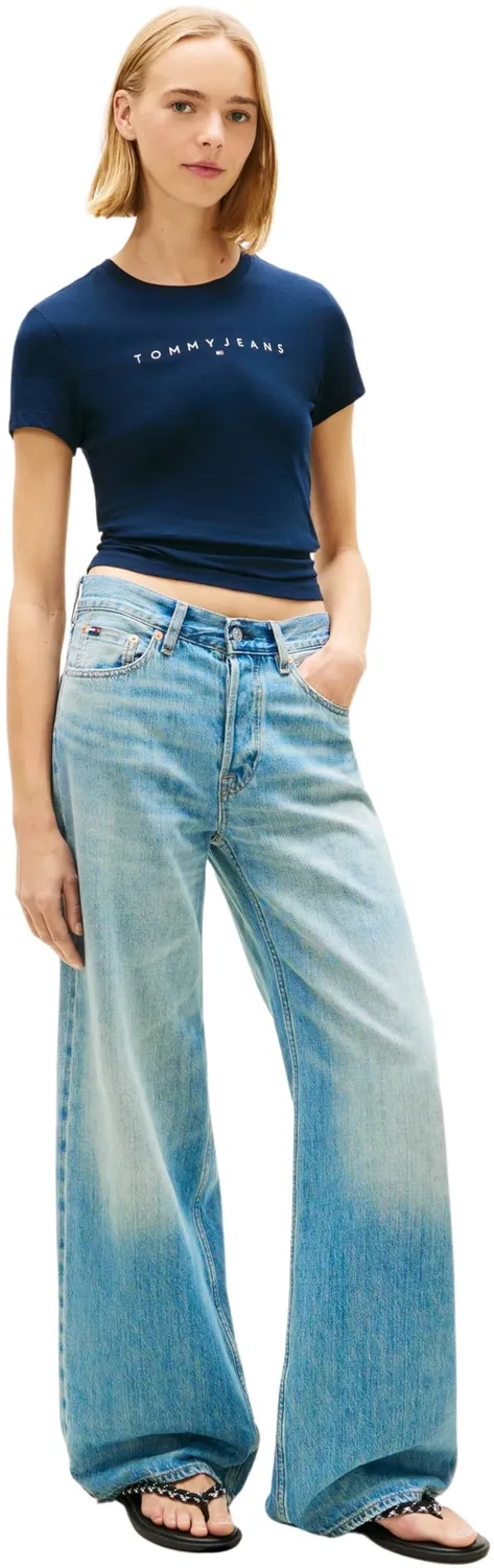 Tommy Jeans Damen T-Shirt Linear Slim Fit Kurzarm