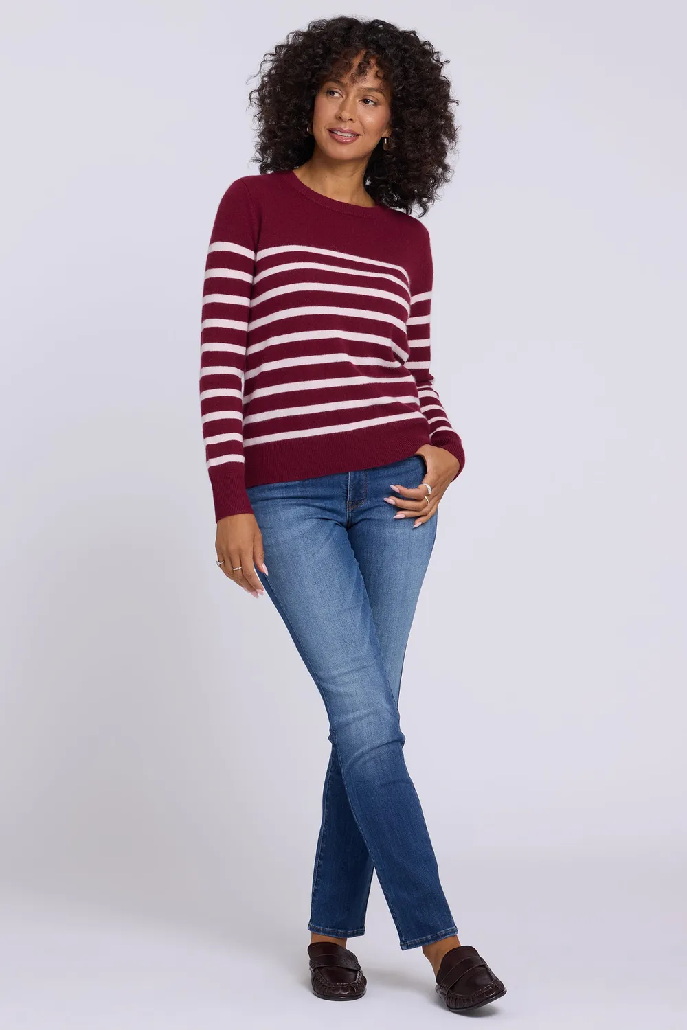 NYDJ Striped Cashmere Pullover Burgundy Combo Gestreift