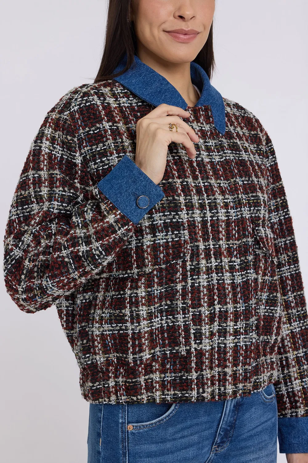 NYDJ Tweed Baseball Jacke Schwarz Multi Metallic