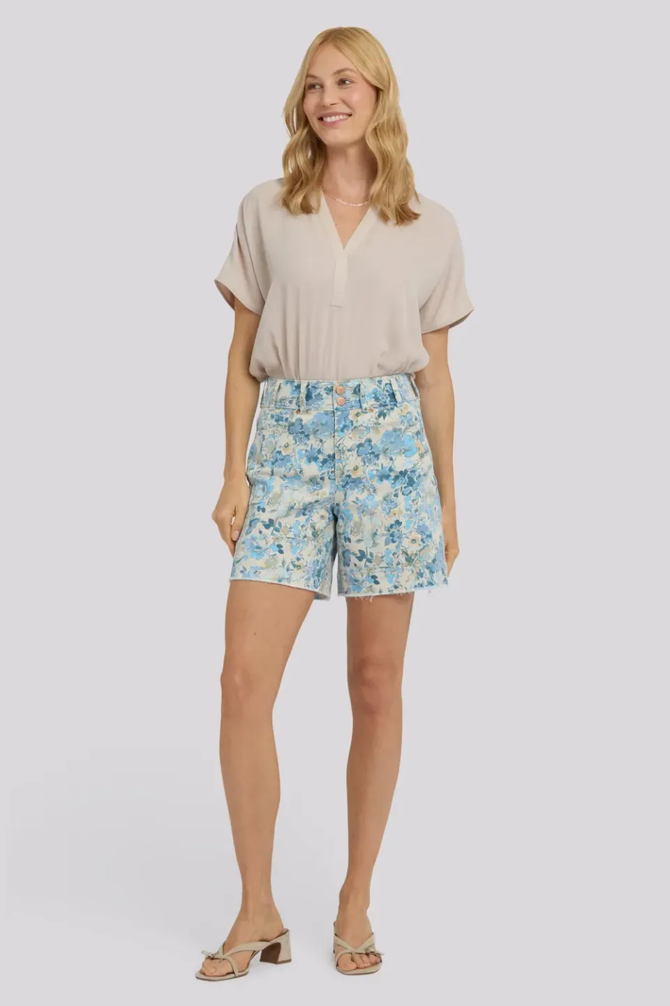 NYDJ Berkyn Shorts Blue Blooms Jeansshorts Hochbund