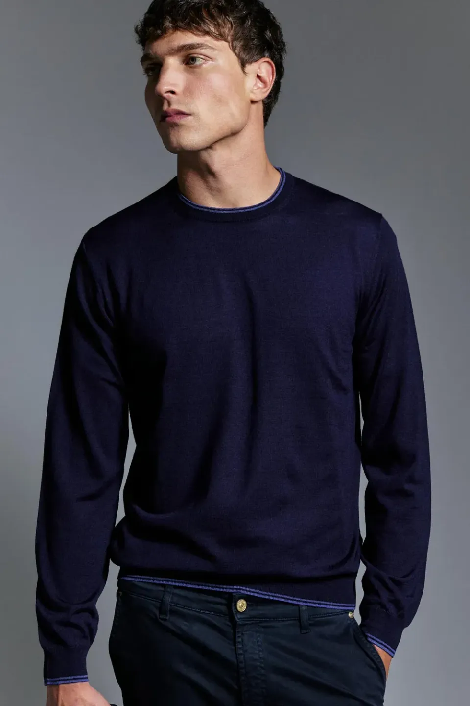 Jeckerson Girocollo Pullover Herren dunkelblau Wolle
