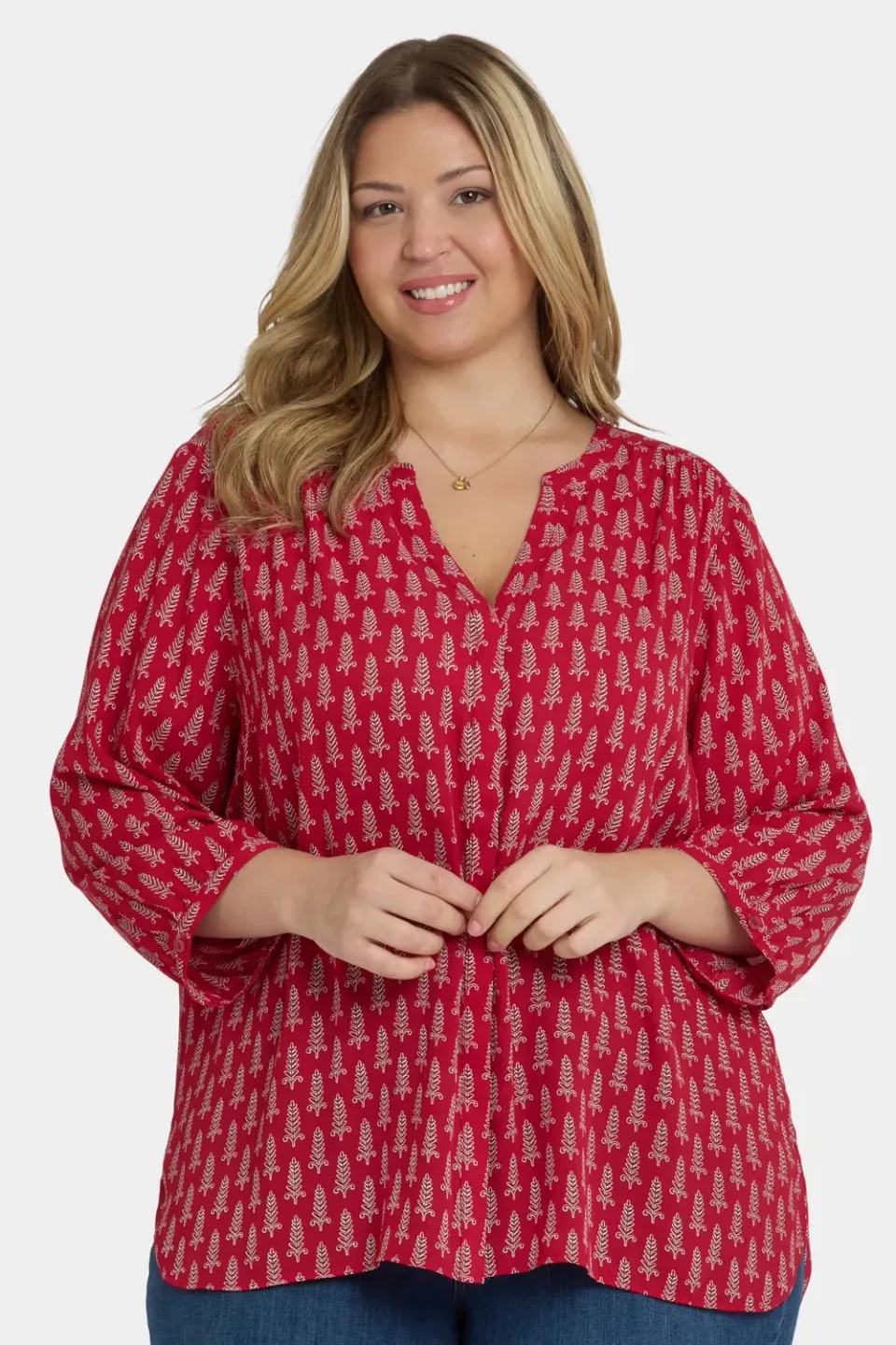 NYDJ Pintuck Plus Size Bluse 3/4-Arm Jacqueline