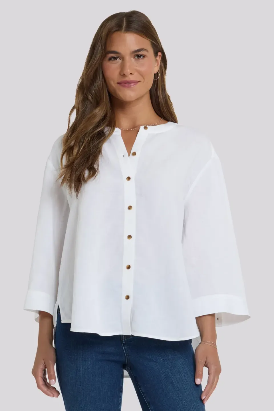 NYDJ Maggie Bluse Optic White Oversize Leinenmix