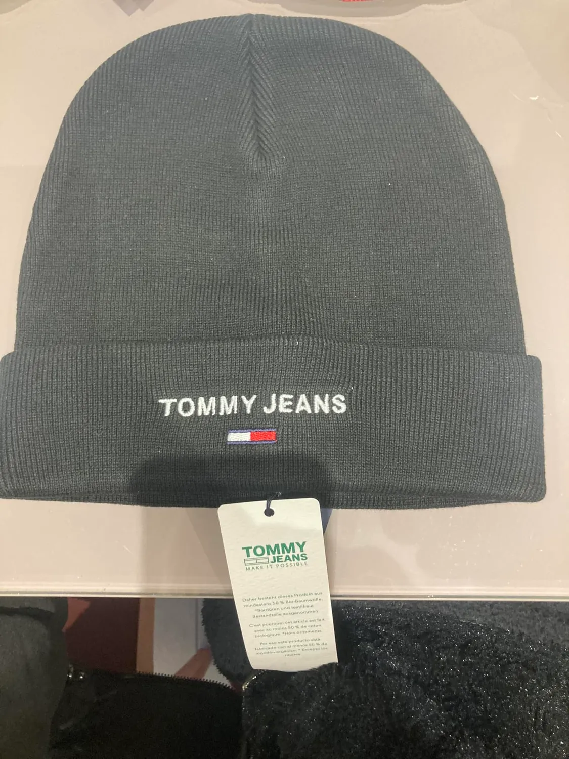 Tommy Jeans Sport Beanie Herren Strickmütze Grau Rippstrick